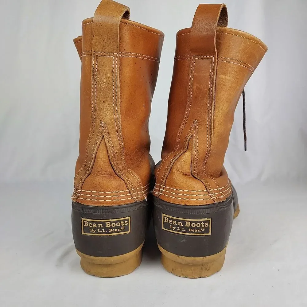 LL Bean Boots Mens Size 9 Tan Leather Brown Duck Boot 10in Made Maine
